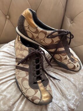 Vintage Coach Kate Brown Signature Monogram Lace-Up Sneakers